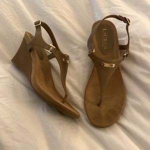 Ralph Lauren nude wedge sandal. Size 6/6.5